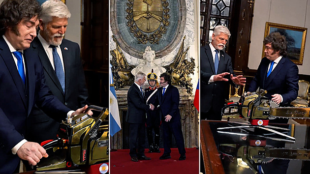 Milei ukázal Pavlovi slavnou „rozpočtovou“ pilu, prezident si ji potěžkat nechtěl